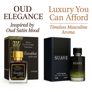 Barakkat Satin Oud + Suave Perfume Combo for Men – Oud & Fresh Amber Blend | Long-Lasting Dubai Luxury Fragrance Set | Fragrance World 100ml EDP