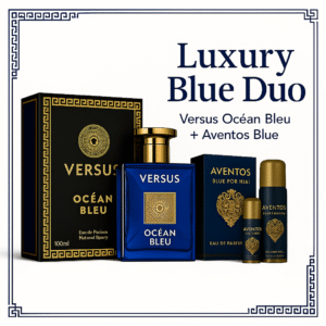 Versus Ocean Bleu + Aventos Blue for Him by Fragrance World | Inspired by Versace Dylan Blue & Creed Aventus | Long-Lasting Fresh Woody Perfume Duo for Men