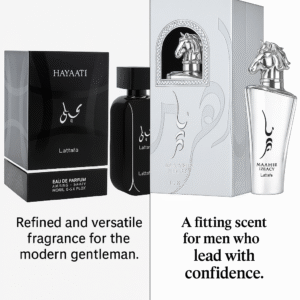 Hayaati by Lattafa + Maahir Legacy EDP 100ml Combo – Long-Lasting Woody Amber & Spicy Oriental Perfume Duo for Men | Dubai Luxury Fragrance