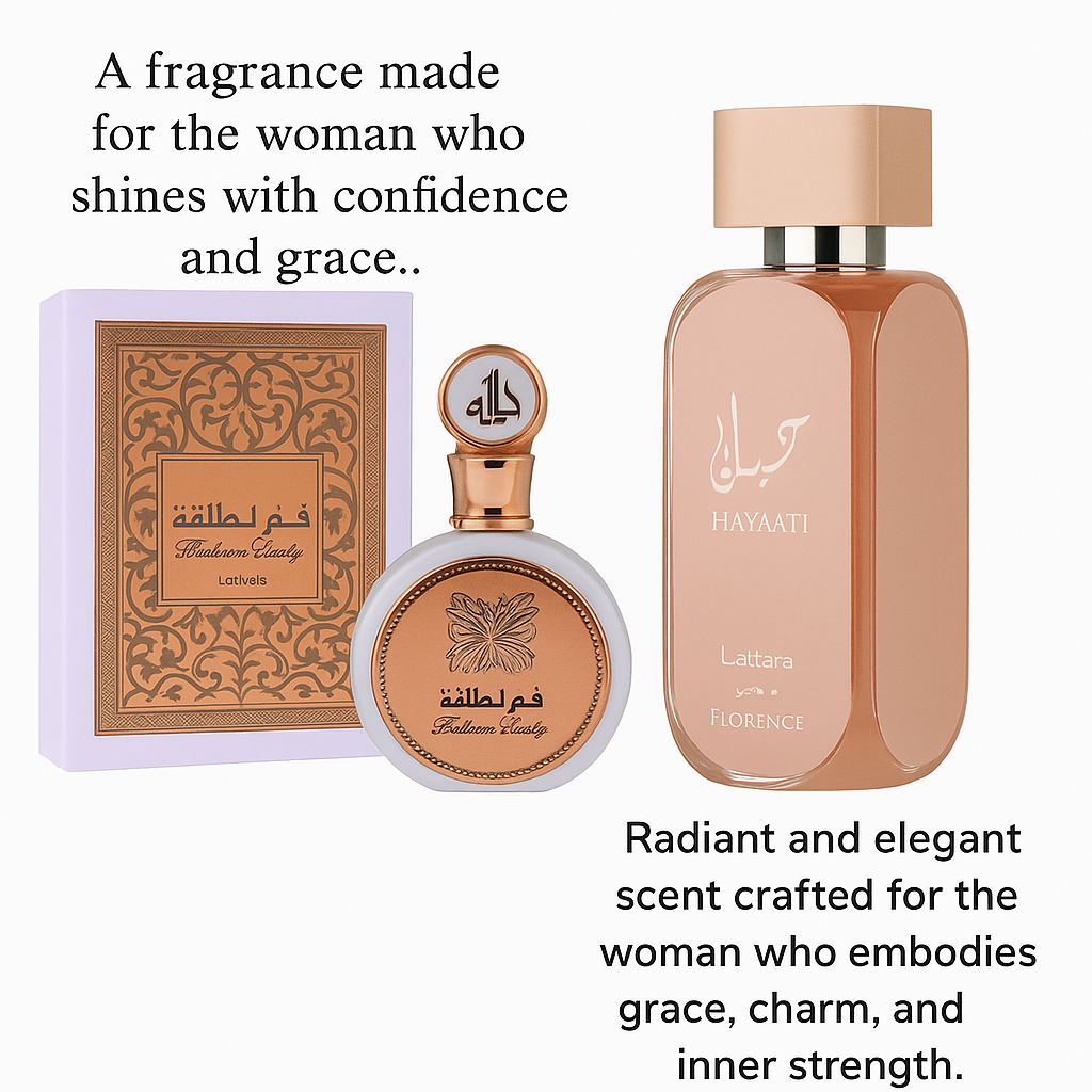 Lattafa Fakhar Femme + Hayaati Florence EDP 100ml Combo – Long-Lasting Floral Fruity & Powdery Musk Perfume Duo for Women | Dubai Luxury Fragrance