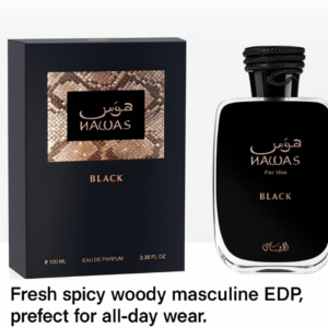 Rasasi Hawas Black for Men 100ml – Long-Lasting Fresh Spicy Woody Eau de Parfum | Bold Masculine Fragrance | Premium Dubai Scent