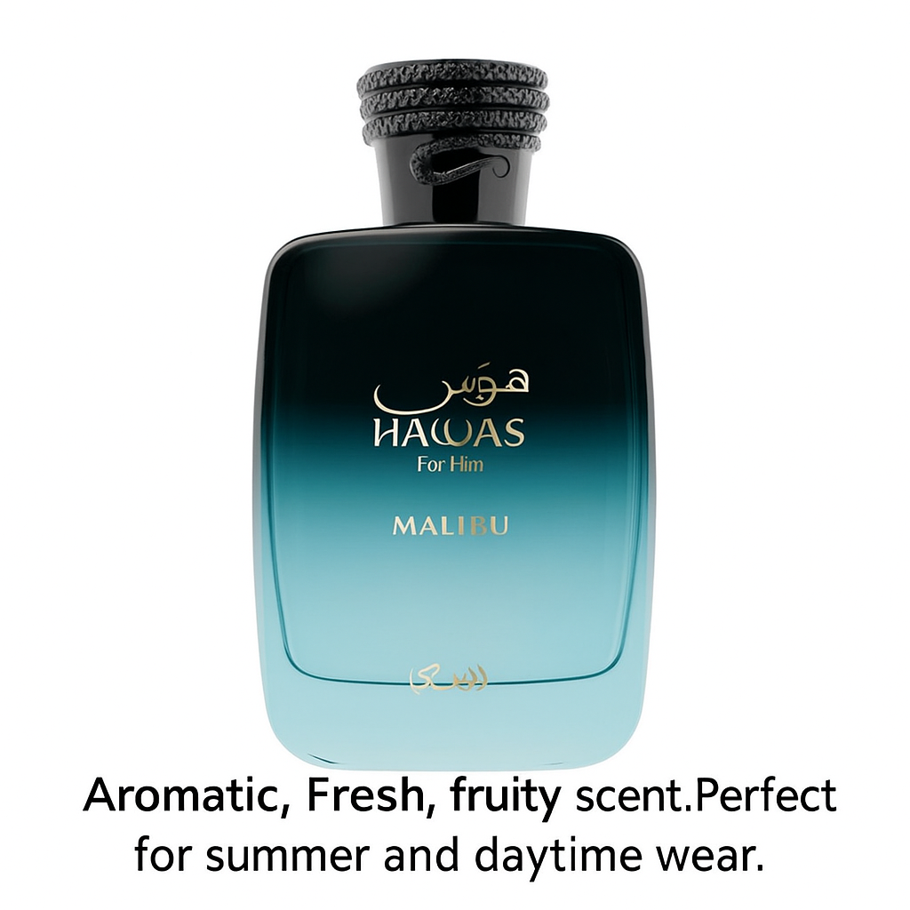Rasasi Hawas Malibu Eau de Parfum (EDP) 100ml for Men - Tropical Fruity Woody Fragrance