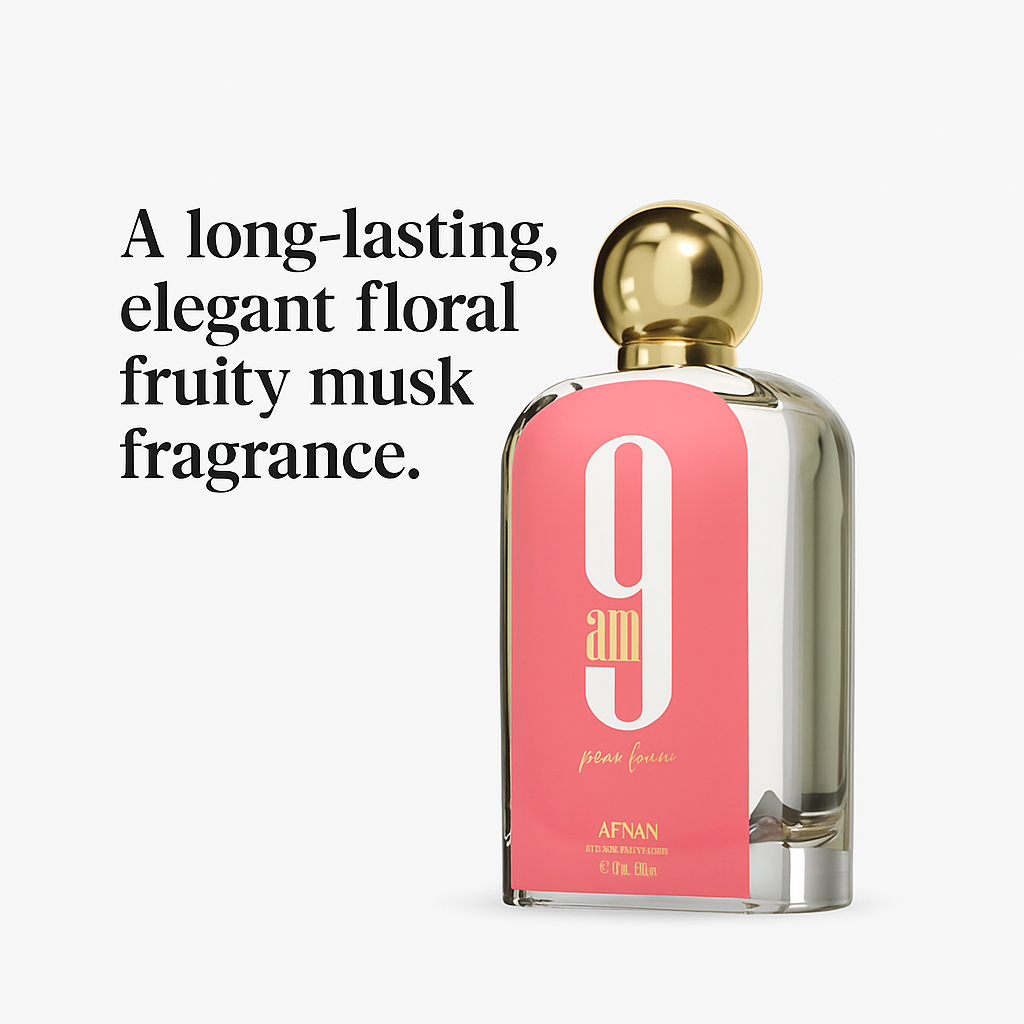 Afnan 9am pour Femme EDP | 100ml Eau De Parfum Spray | Elegant Floral Fruity Musk Scent for Women | Long-Lasting Day Fragrance